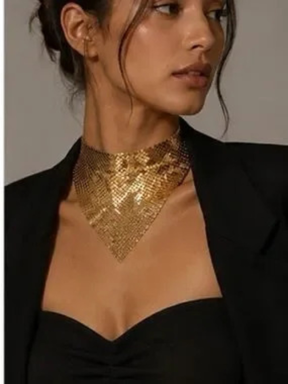 Gold V-Front Mesh Sculptural Choker